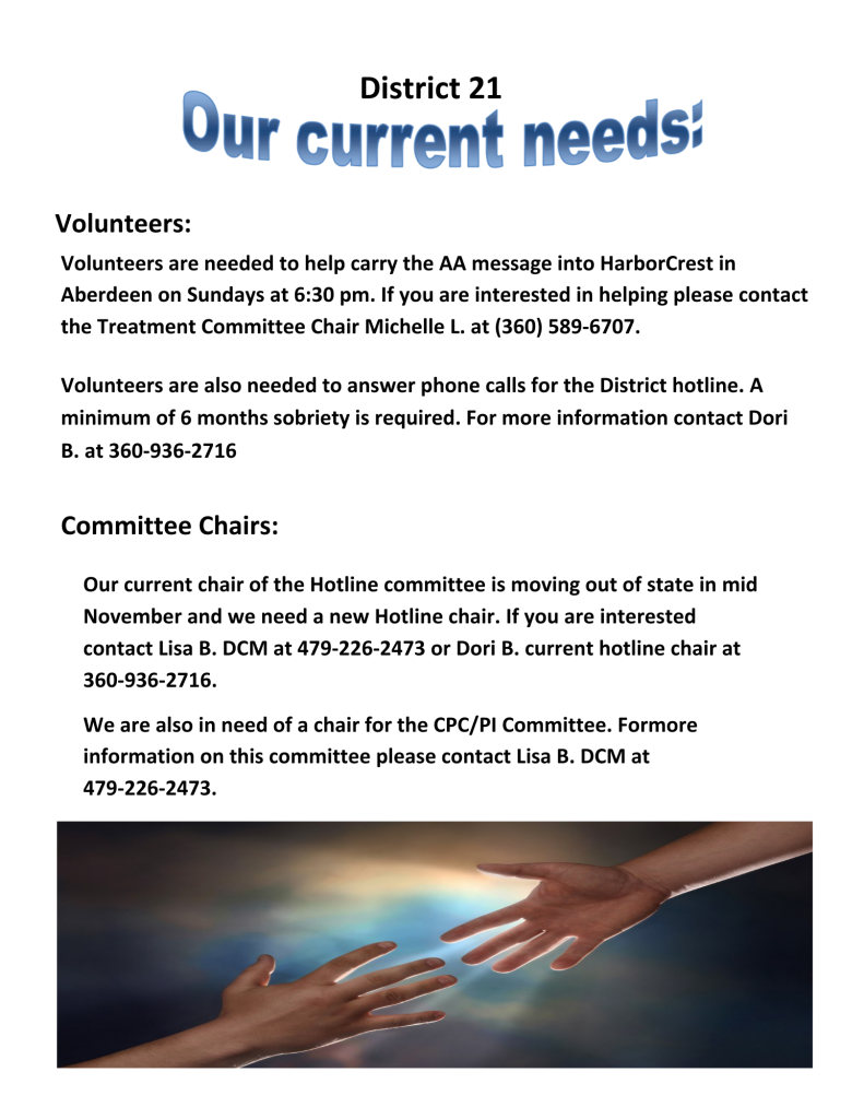 Update to East County AA Area 72 District 21, Fall 2025