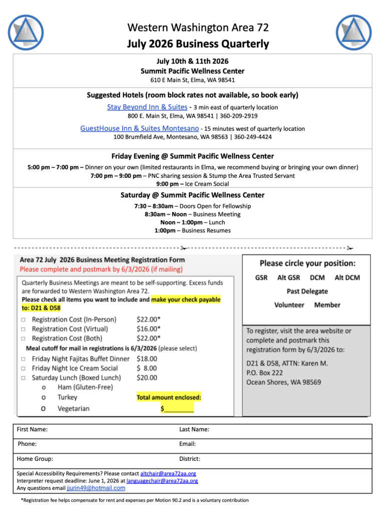 Area 72 July Business Quarterly - Hybrid event hosted by Districts 21 & 58